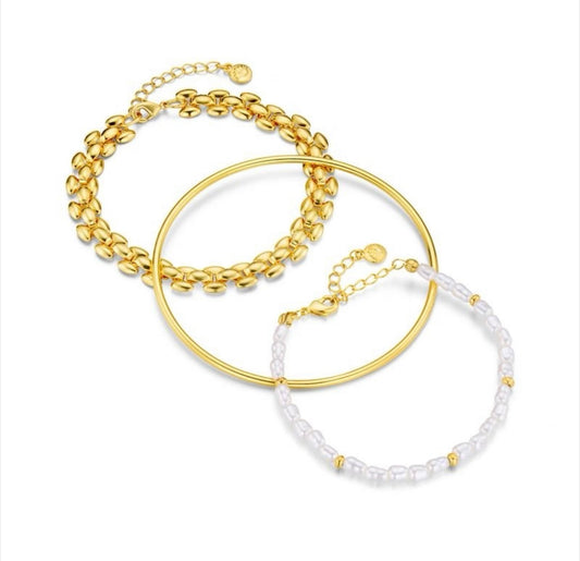 Orelia Pearl, Chain & Bangle Bracelets 3-pack