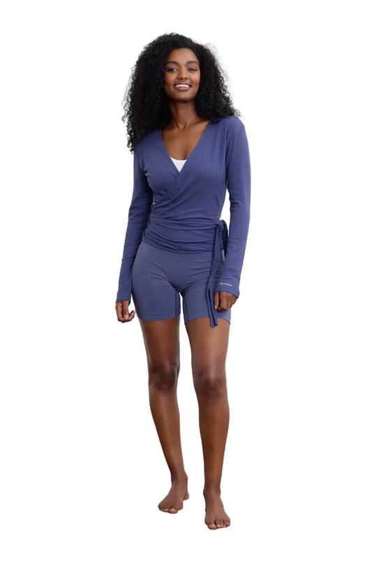 Basic Wrap Sweater - Washed Blue